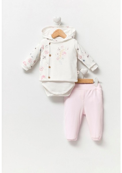 Organik Kumaş Çiçek Desenli Hırkalı 3'lü Kız Bebek Takım fiyatları