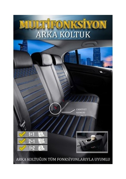 Aldysm Renault Fluence Lüx Deri Oto Koltuk Kılıfı Ön Arka Takım Elit Serisi Siyah Mavi fiyatları