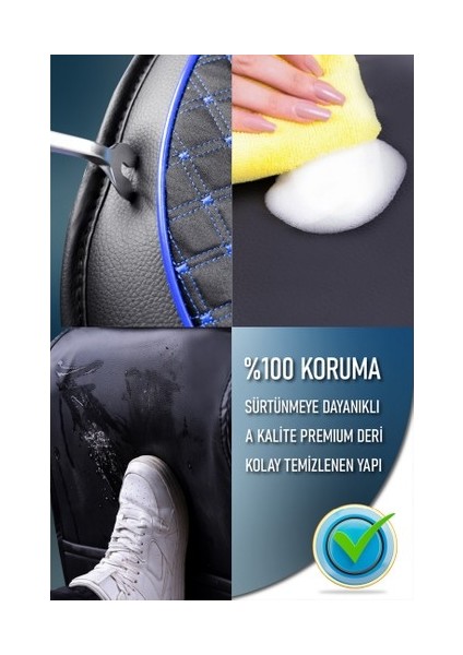 Aldysm Renault Fluence Lüx Deri Oto Koltuk Kılıfı Ön Arka Takım Elit Serisi Siyah Mavi indirimleri