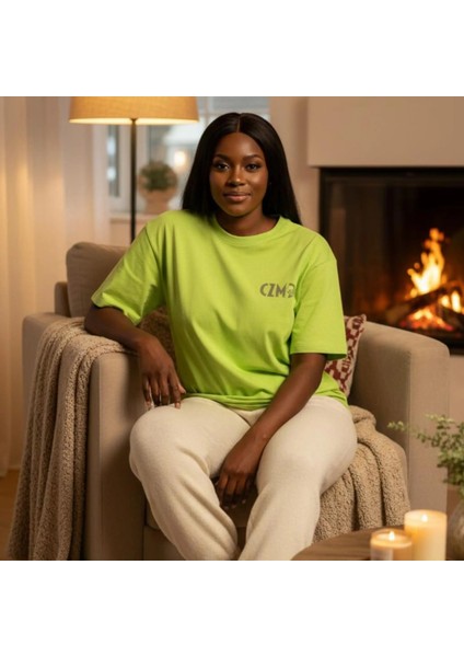 Skull Baskılı Neon Yeşil Oversize Tişört fırsatları