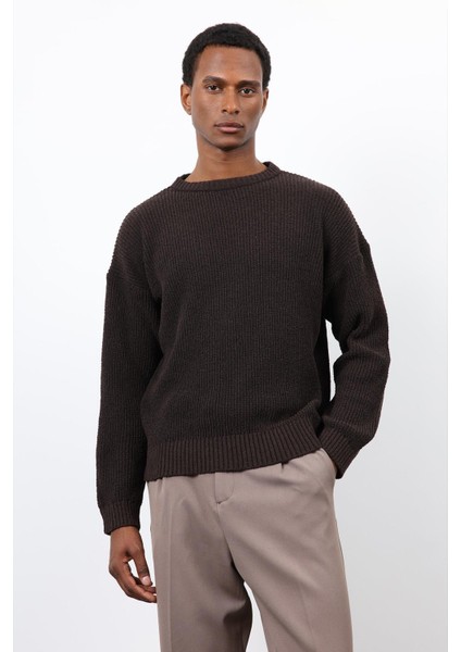 Kahve Örme Triko Erkek Kazak