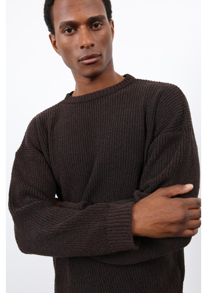 Kahve Örme Triko Erkek Kazak