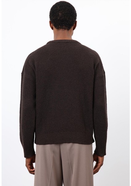 Kahve Örme Triko Erkek Kazak