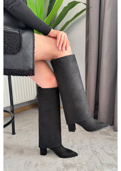 Kadın Kosvel Siyah Süet Tak Cıkar Detaylı Çizme