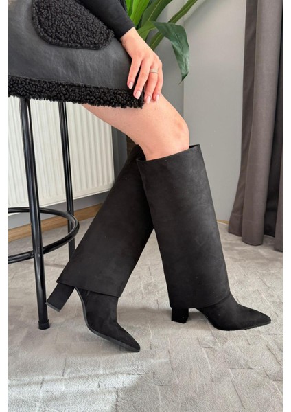 Kadın Kosvel Siyah Süet Tak Cıkar Detaylı Çizme indirimleri