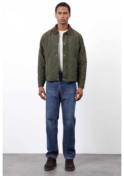 Haki Kontrast Yaka Baklava Desenli Erkek Mont fiyatları