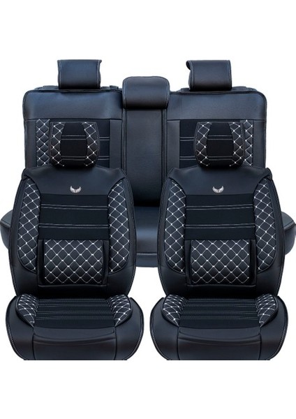 Aldysm Dacia Sandero Yeni Kasa Lüx Deri Oto Koltuk Kılıfı Ön Arka Takım (Mars) Siyah Beyaz