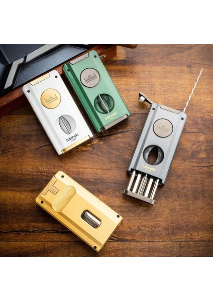 Yeni Seri Dahili V-Cutter Delicili ve Iğneli Çift Torch Puro Çakmağı Gold