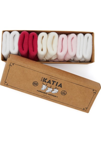 Yenideoğan 5'li Organik Bebek Soket Çorap Pembe-Beyaz