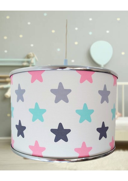 Pembe Yıldızlı 2.li Set M-816 Kumaş Kaplama Genç ve Çocuk Odası Avize ve Abajur Takımı fiyatları