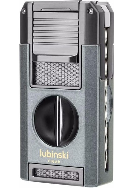 Premium Çift Torch Puro Çakmağı Dahili V-Cut Kesici - Delici - Iğne- Sehpa Grey