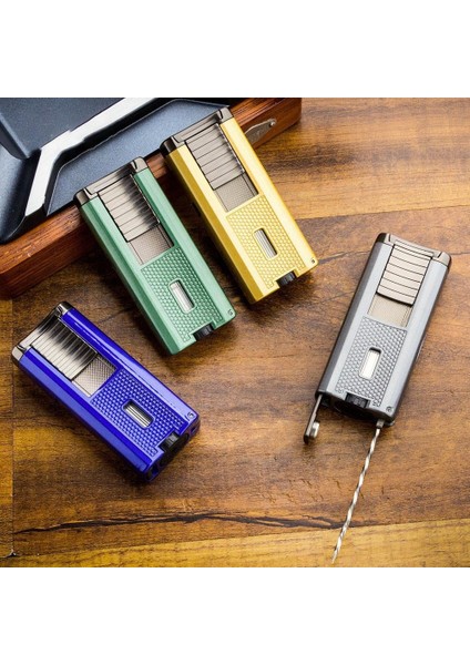 Yeni Seri Sehpalı Delicili ve Iğneli Üç Torch Puro Çakmağı Yeşil