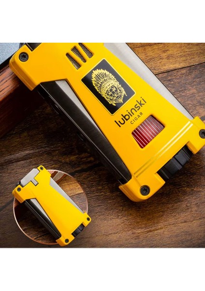 Yeni Seri Sehpalı Çift Delicili Üç Torch Puro Çakmağı Gold modelleri