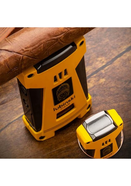 Yeni Seri Sehpalı Çift Delicili Üç Torch Puro Çakmağı Gold indirimleri