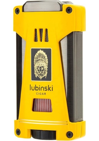 Yeni Seri Sehpalı Çift Delicili Üç Torch Puro Çakmağı Sarı