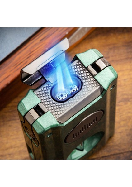 Yeni Seri Dahili V-Cutter Delicili ve Iğneli Çift Torch Puro Çakmağı Grey fiyatları