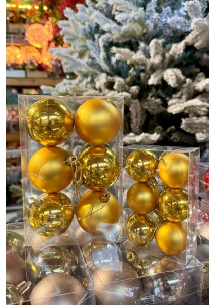 12'li Bakır Sarı Ağaç Süsü Topları, Yılbaşı Dekorasyonu Için Şık ve Parlak Süsler