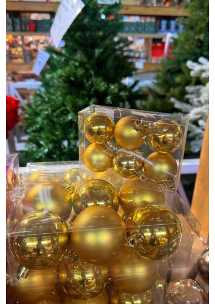 12'li Bakır Sarı Ağaç Süsü Topları, Yılbaşı Dekorasyonu Için Şık ve Parlak Süsler fiyatları
