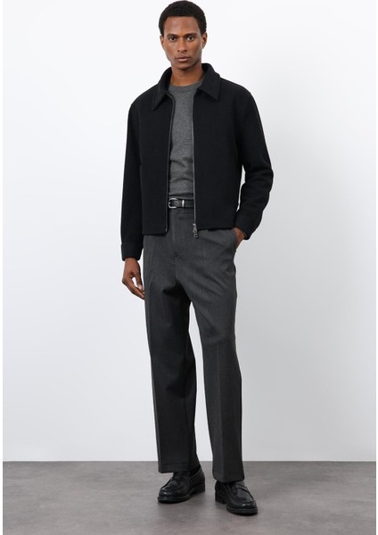 Siyah Yün Karışımlı Erkek Ceket