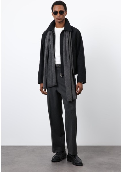 Siyah Regular Fit Dokulu Erkek Mont