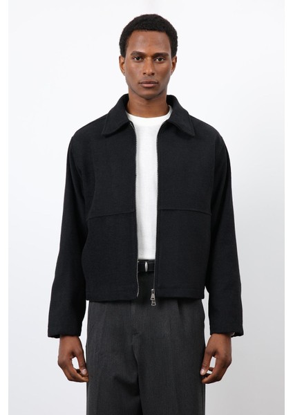 Siyah Regular Fit Dokulu Erkek Mont modelleri