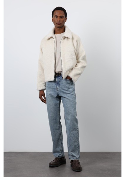 Ekru Yumuşak Dokulu Erkek Mont