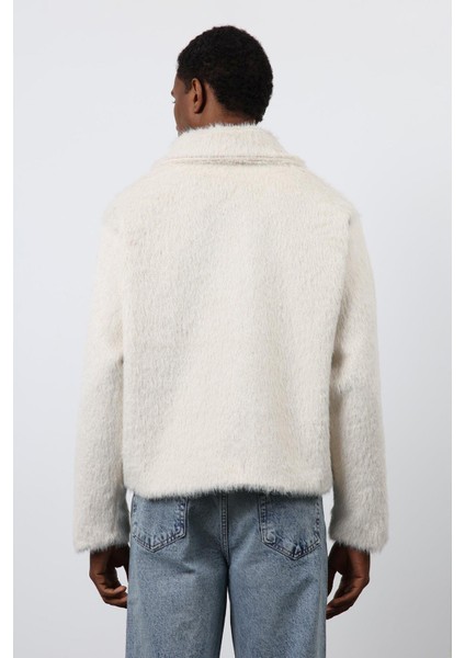 Ekru Yumuşak Dokulu Erkek Mont