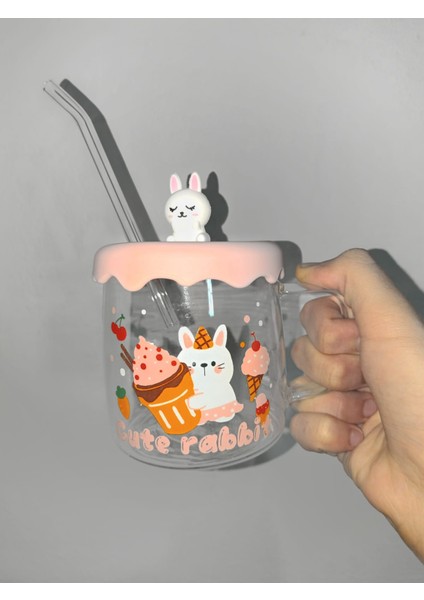 Silikon Kapaklı Pipetli 500ML Cam Bardak Kupa modelleri