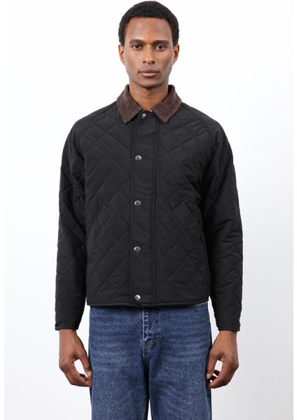 Siyah Kontrast Yaka Baklava Desenli Erkek Mont fırsatları