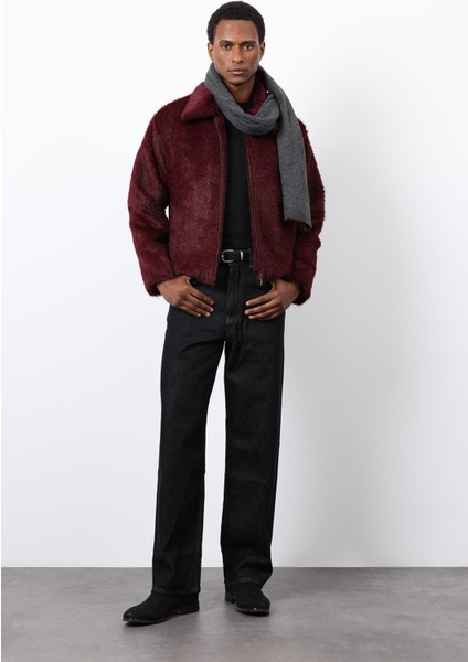 Bordo Yumuşak Dokulu Erkek Mont