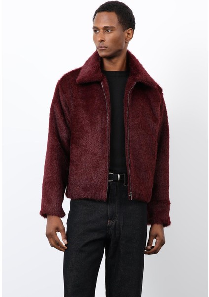Bordo Yumuşak Dokulu Erkek Mont modelleri