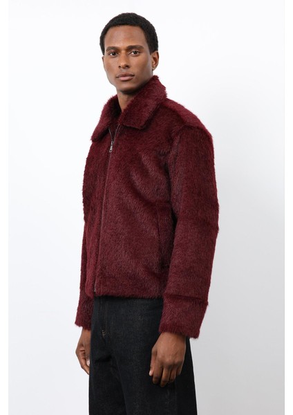 Bordo Yumuşak Dokulu Erkek Mont