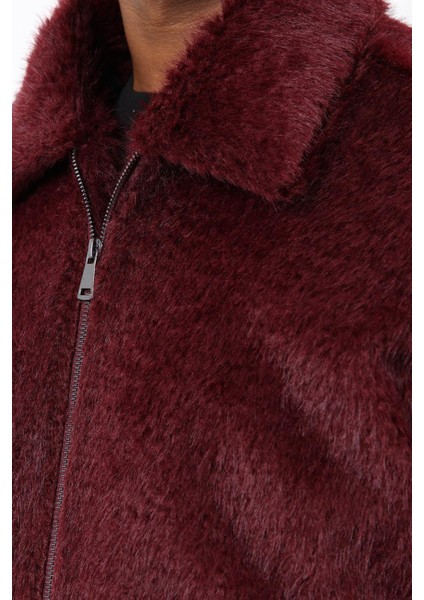 Bordo Yumuşak Dokulu Erkek Mont