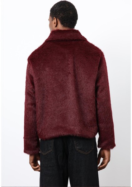 Bordo Yumuşak Dokulu Erkek Mont