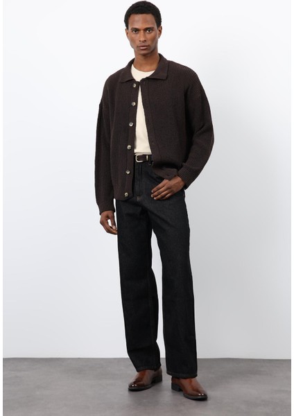 Kahve Örme Triko Erkek Hırka