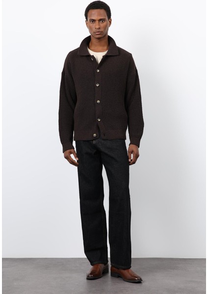 Kahve Örme Triko Erkek Hırka modelleri