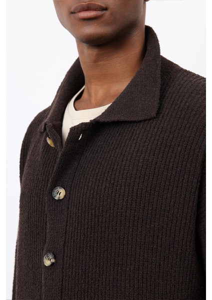 Kahve Örme Triko Erkek Hırka