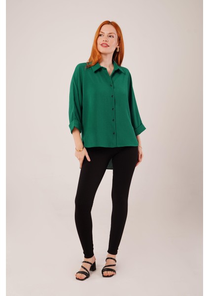 Kol Katlama Detaylı Zümrüt Yeşili Gömlek fırsatları