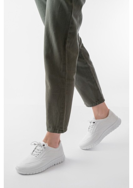 ZRİN-504 Beyaz Bağcıklı Ortopedik Günlük Kadın Spor Ayakkabı modelleri