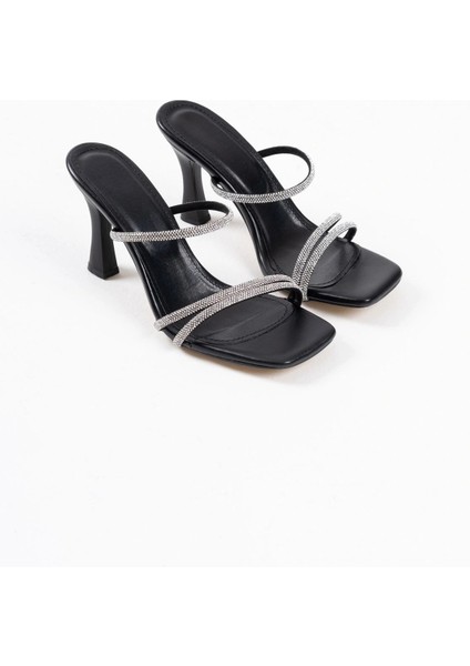 Alvina Siyah Taşlı Ince Bantlı Kadın Topuklu Terlik fiyatları