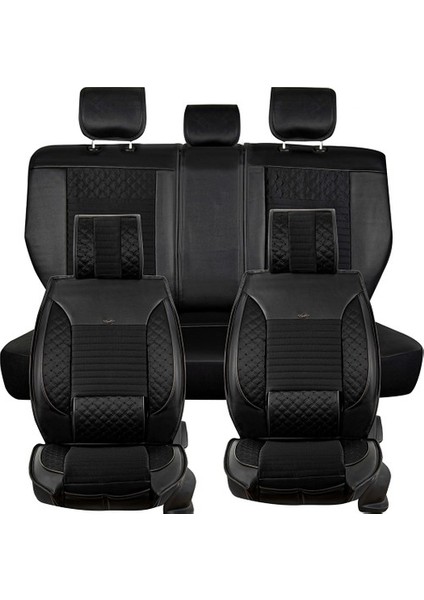 Aldysm Mazda 2 Lüx Deri Oto Koltuk Kılıfı Ön Arka Takım (Elit) Tam Siyah