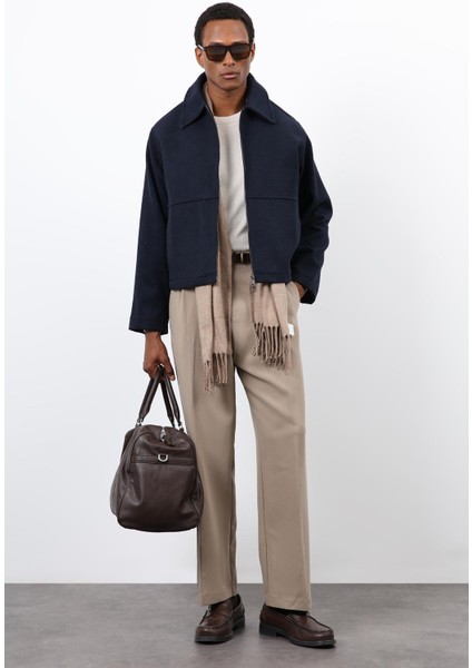 Lacivert Regular Fit Dokulu Erkek Mont