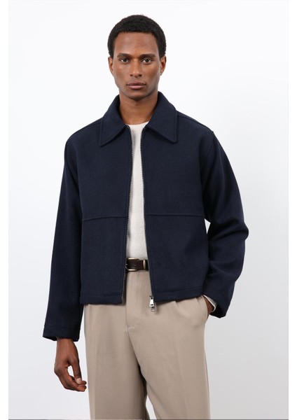 Lacivert Regular Fit Dokulu Erkek Mont modelleri