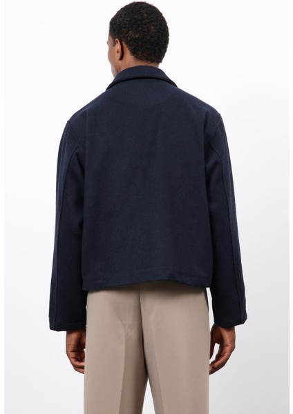 Lacivert Regular Fit Dokulu Erkek Mont