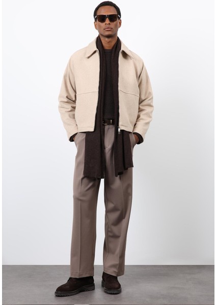 Bej Regular Fit Dokulu Erkek Mont
