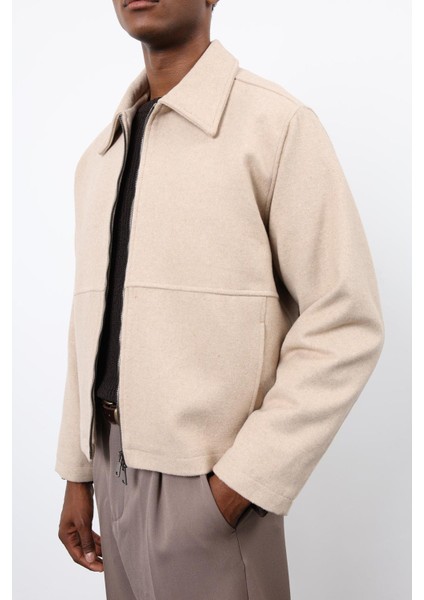 Bej Regular Fit Dokulu Erkek Mont