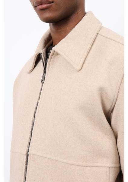 Bej Regular Fit Dokulu Erkek Mont