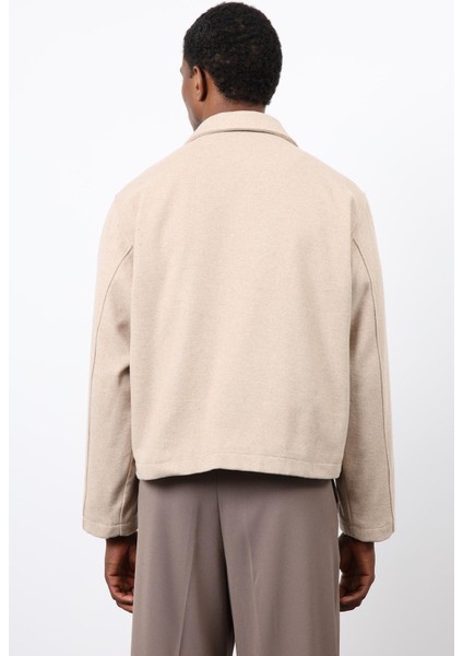 Bej Regular Fit Dokulu Erkek Mont