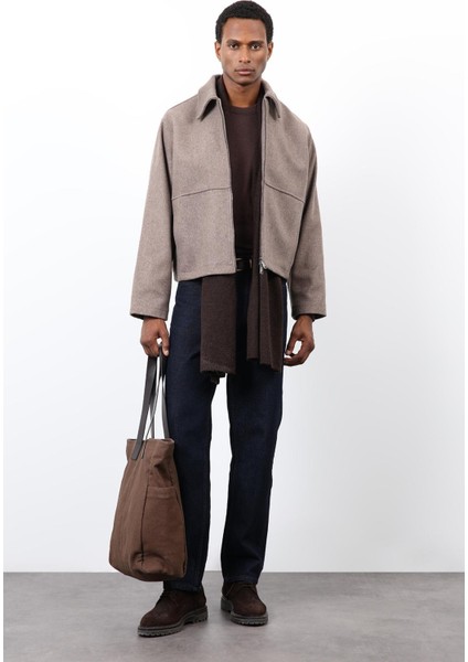 Koyu Vizon Regular Fit Dokulu Erkek Mont