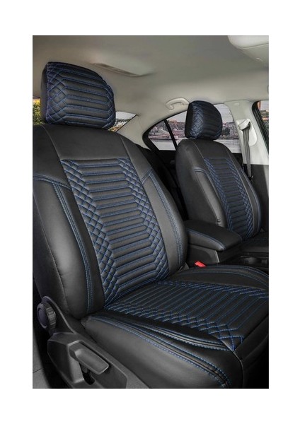 Aldysm Tata Telcoline Lüx Full Deri Oto Koltuk Kılıfı Ön Arka Takım (Exclusive) Siyah Mavi